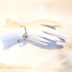 Silver Bangle Bracelet with Textured SeaShell